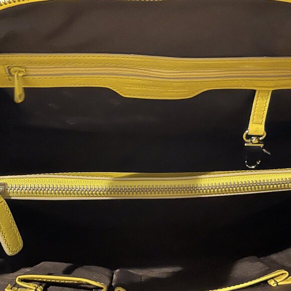 Kenneth Cole Yellow Leather & Canvas Tote - Vintage - Picture 7 of 13